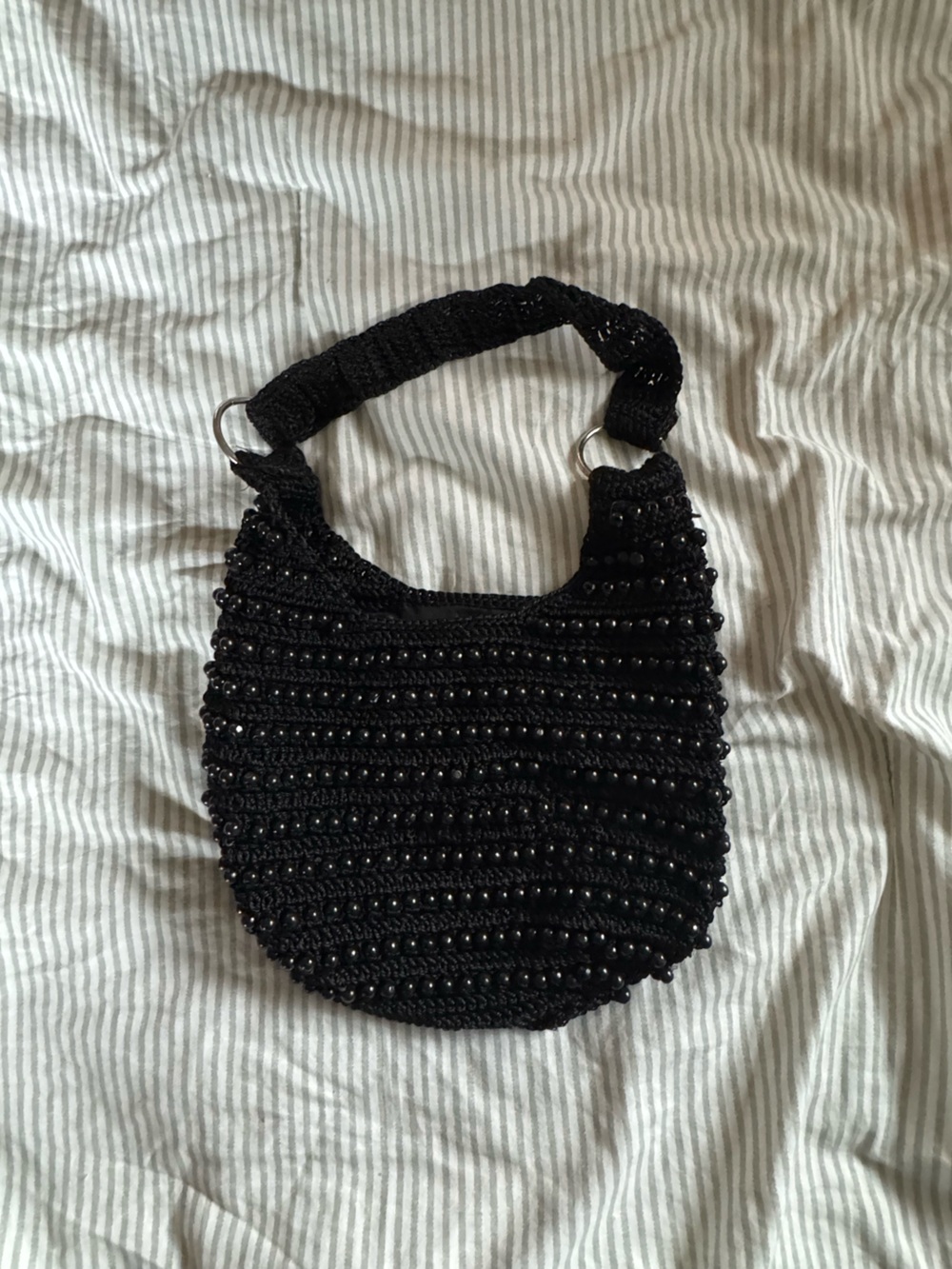 Black Beaded Crochet Shoulder Bag